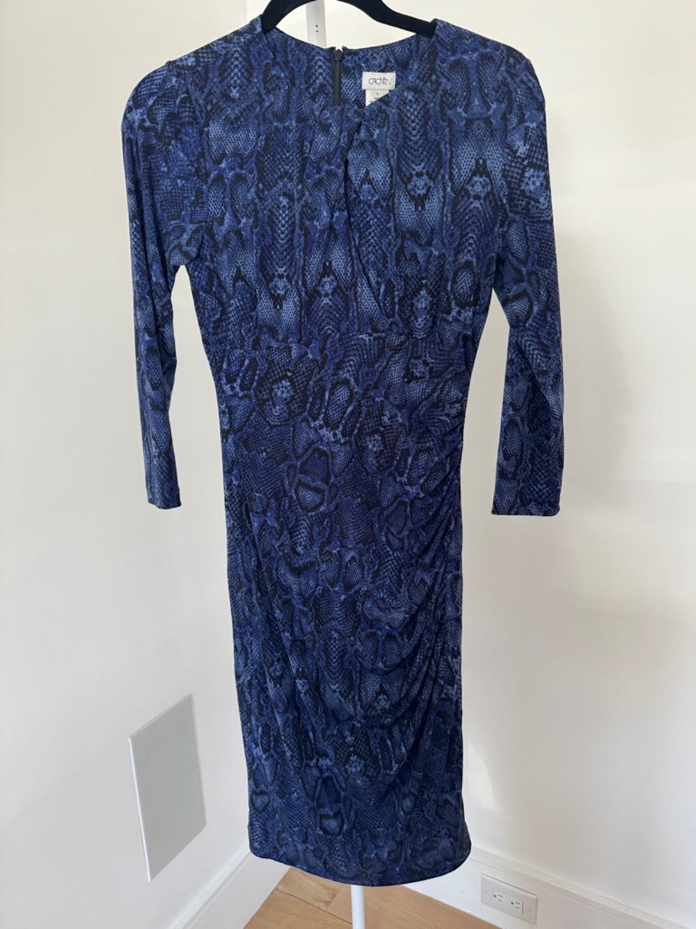 Cache Blue Snake-Print Long Sleeve Sheath Dress